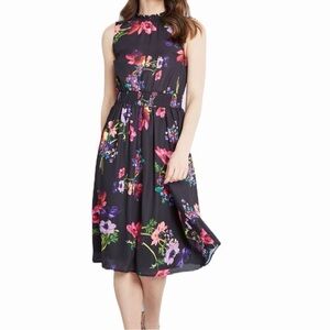 Modcloth Black Floral Midi Dress Sleeveless Flowy Classy Modern